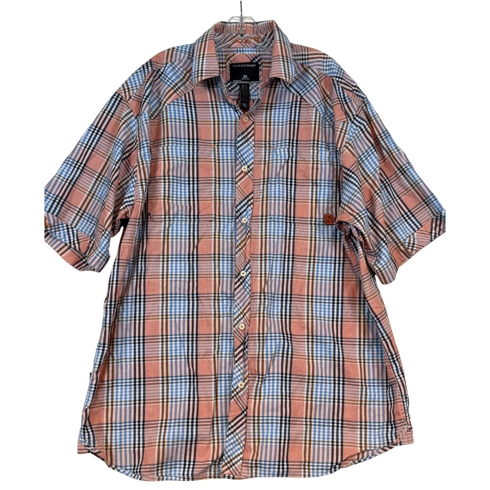 Rocawear Mens 3XL Short Sleeve Plaid Button Down Shirt Orange Y2K Urban Retro